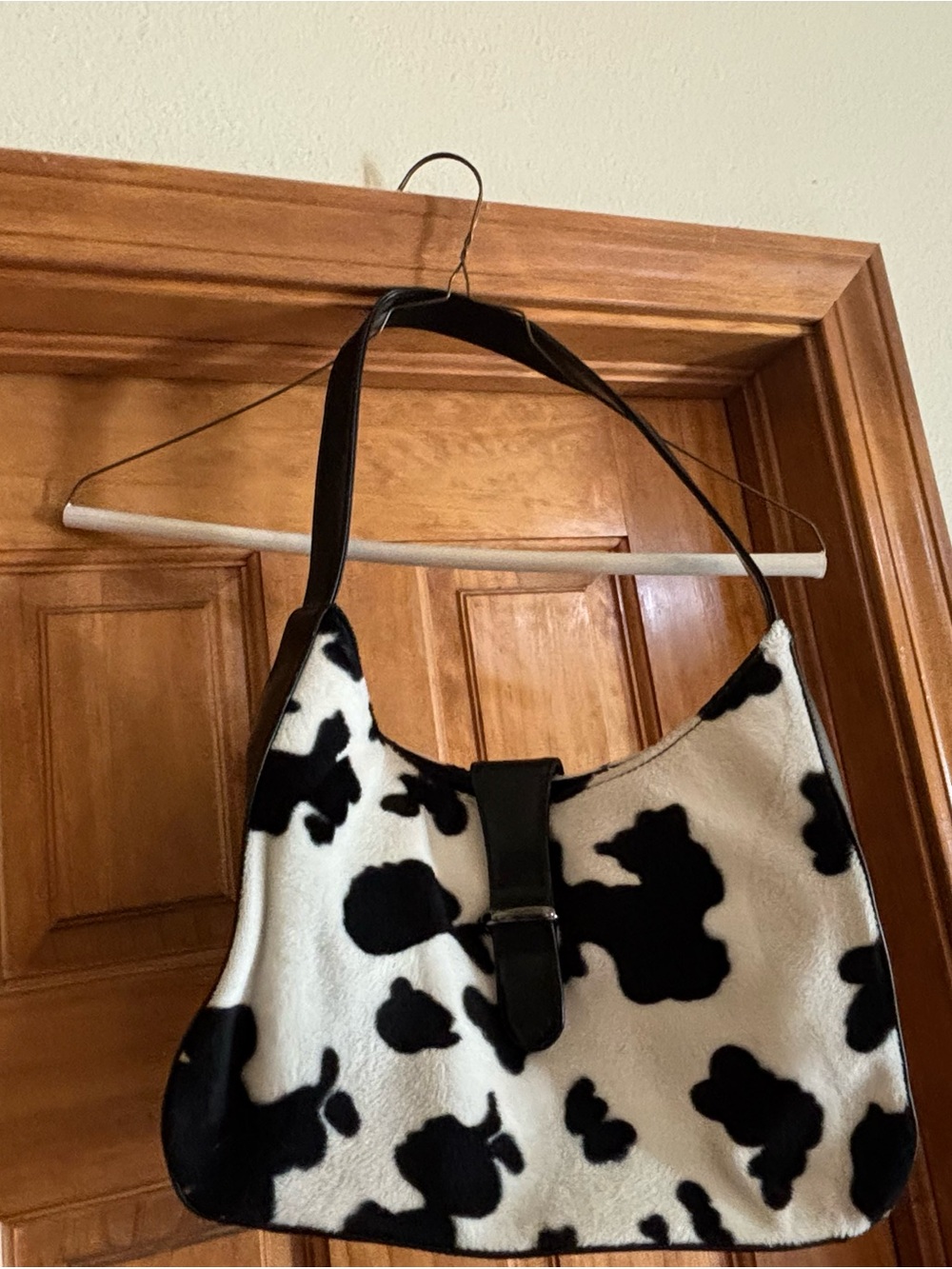 Black & White Cow Print Shoulder Bag - Women - Picture 10 of 11